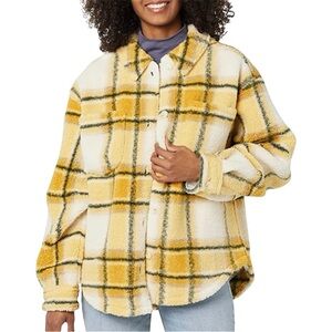 Sincerely Jules for Bandier Aspen Sherpa Jacket Button Up Shacket Amber Plaid